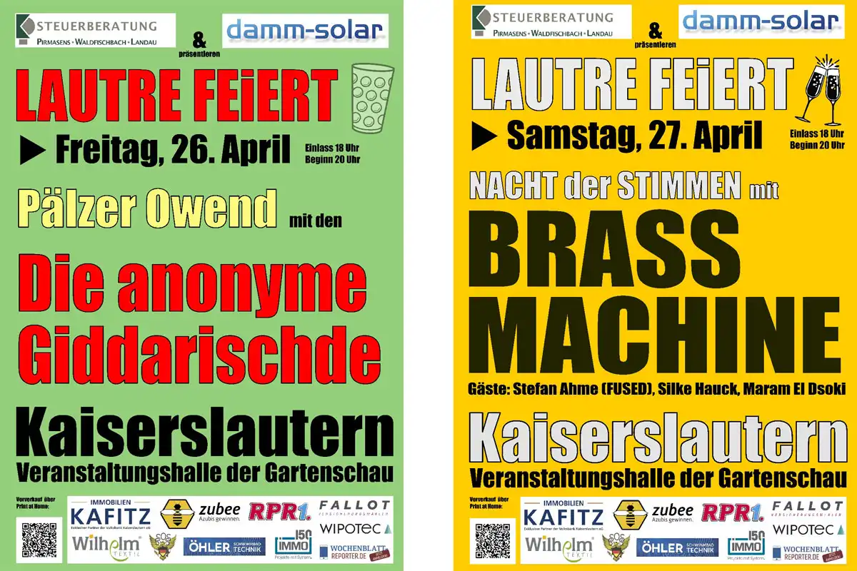 Lautre feiert am 26.04. und 27.04.2024 in der Veranstaltungshalle der Gartenschau Kaiserslautern.